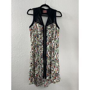 I. Madeline Womens Geometric Casual Full Zip Sleeveless Dress Sz M V-neck Hi Low